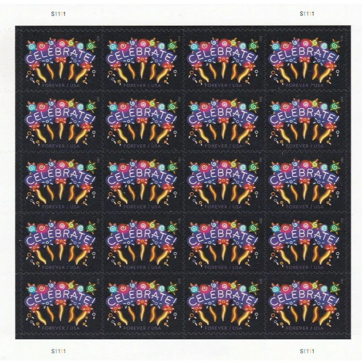 Neon Celebrate! USPS First-Class Mail Forever Postage Stamps – 1 Sheet of 20