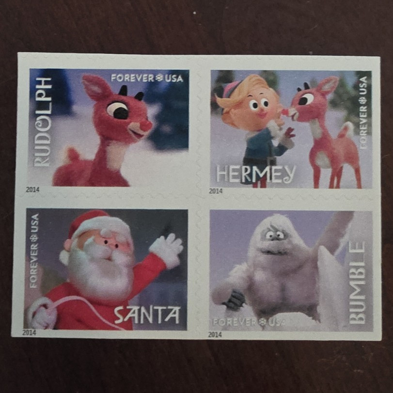 2014 Rudolph the Red-Nosed Reindeer USA Forever Stamps Block of 4 MNH