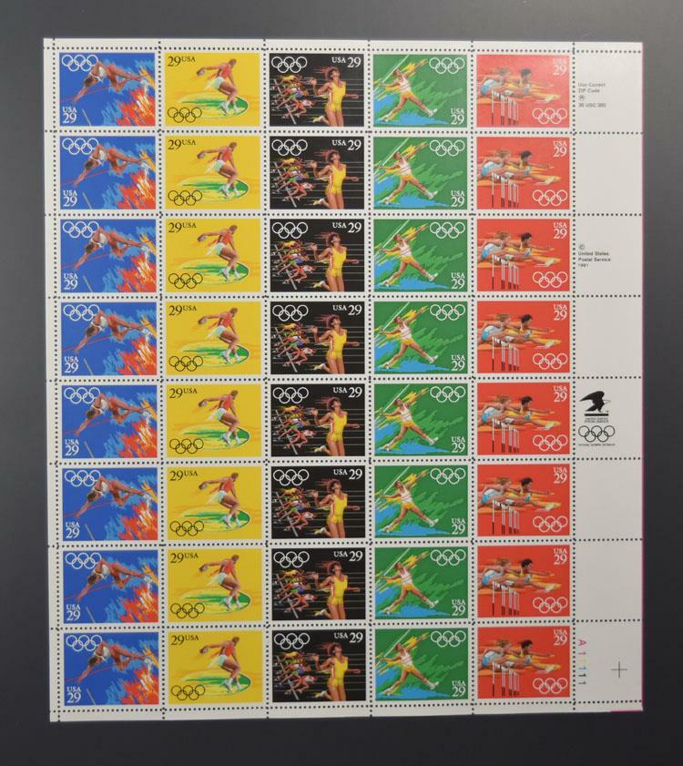 US SCOTT 2553 – 57 PANE OF 40 SUMMER OLYMPIC STAMPS 29 CENT FACE MNH