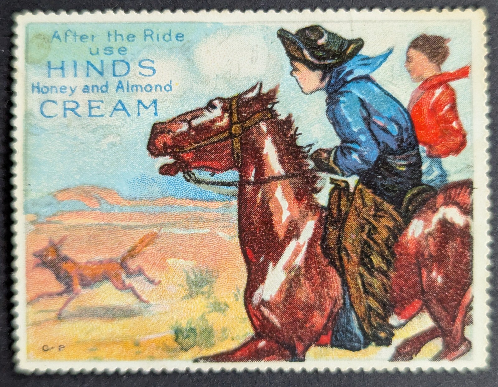Vintage Hinds Honey Almond hand Cream Cowboy Horse Poster Stamp