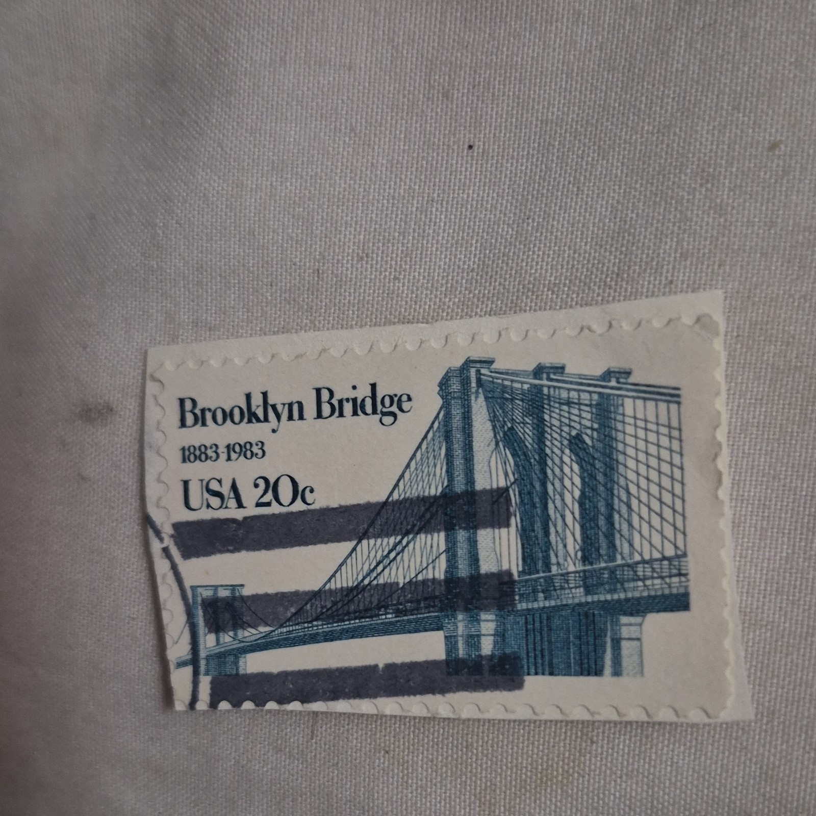 Brooklyn Bridge 20 Cent USA Postage Stamp Architecture Blue White