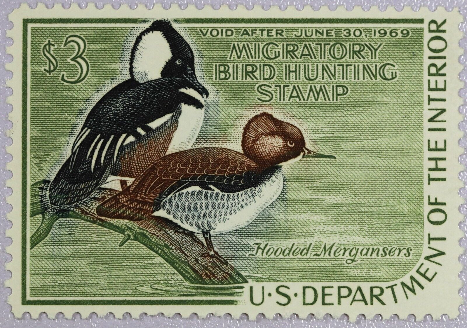 STAMP US DUCK SCOTT RW35 “Hooded Mergansers” 1968 Superb, NH OG