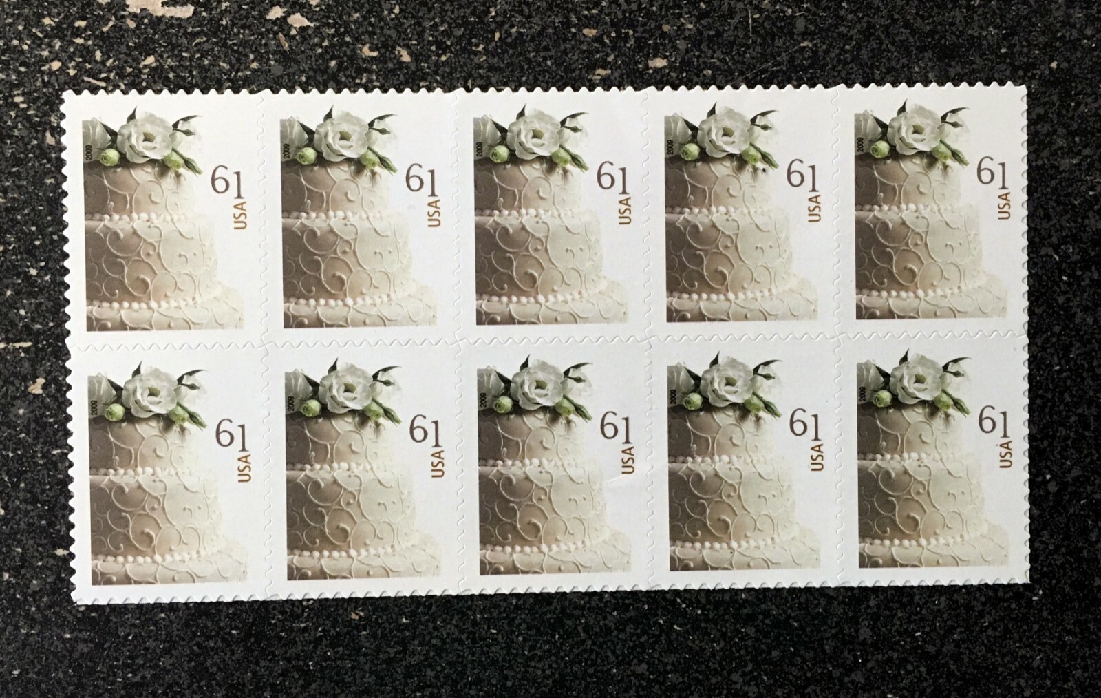 2009USA #4398 61c Wedding Cake Stamp – Block of 10 From Sheet Mint NH