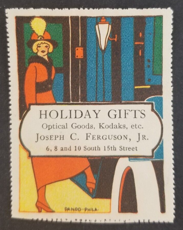 Vintage Holiday Gifts Ferguson Lady Shopping Poster Stamp