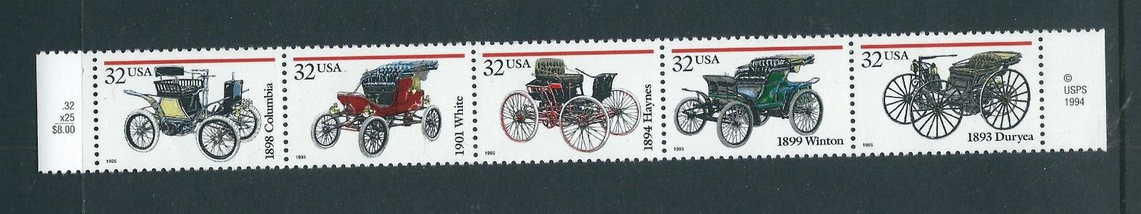 USA SC # 3023 Antique cars . Strip of five . MNH