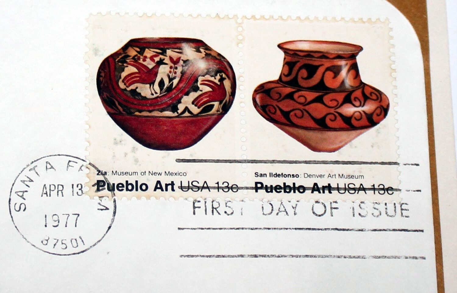 First Day of Issue Souvenir Page Indian Pottery Zia San Ildefonso 1977 Stamp