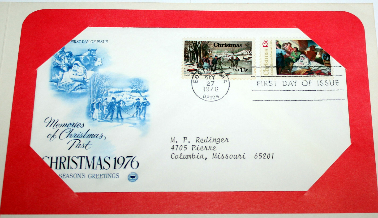 First Day of Issue Souvenir Page Memories of Christmas Past 1976 Stamp