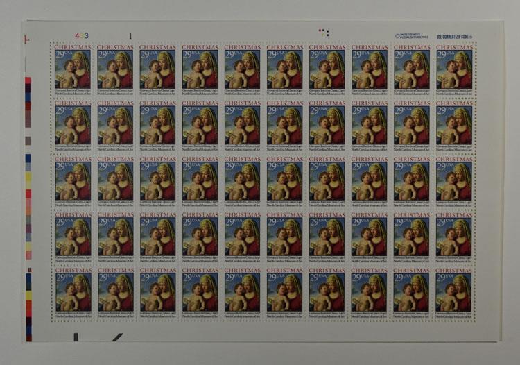 US SCOTT 2789 PANE OF 50 CHRISTMAS NORTH CAROLINA MUSEUM STAMPS 29 CENT FACE MNH