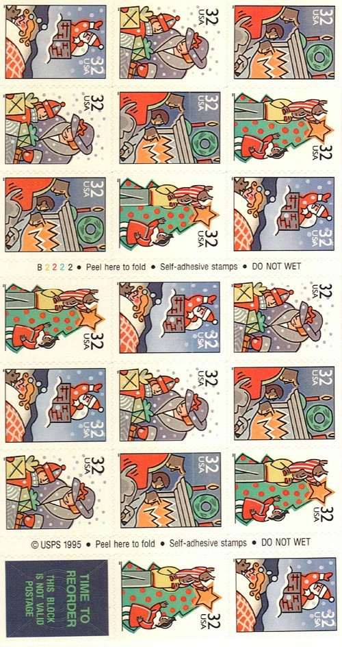 US 32¢ Christmas Family Scenes Postage Stamp #3113-6 Booklet Pane of 20