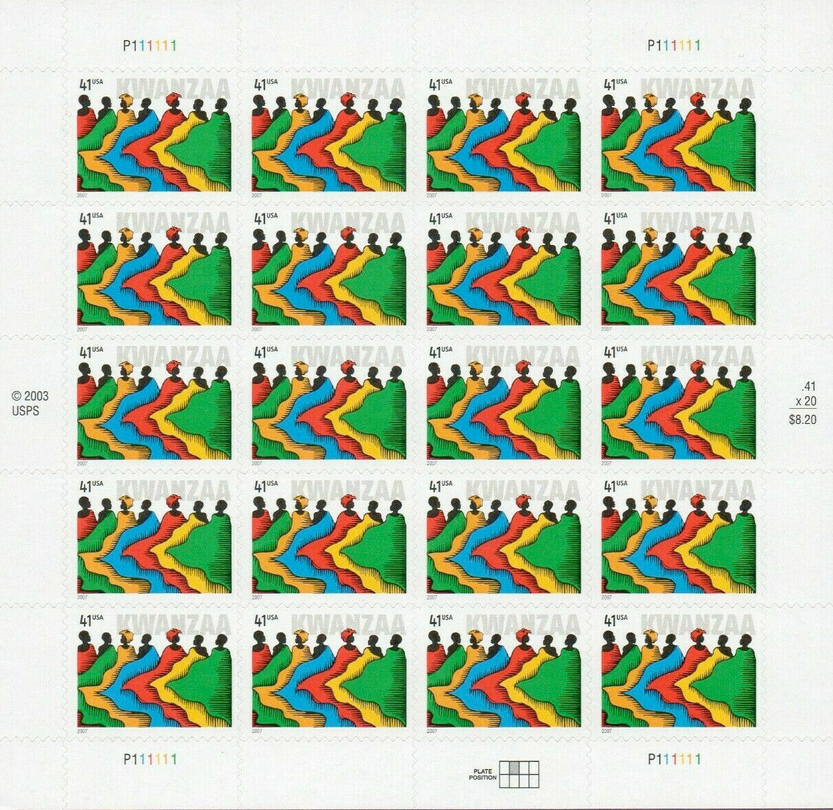 Three Panes x 20 = 60 of KWANZAA 41¢ African-American Holiday US Stamps USA 4220