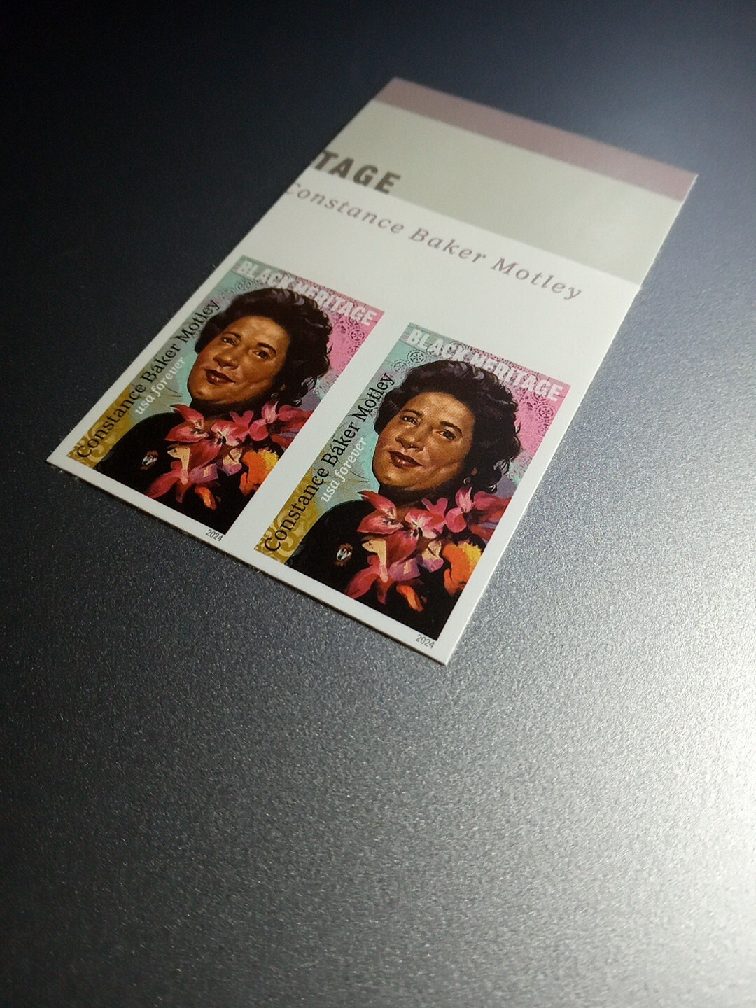 USA 2024 Sc #5830a 4ever CONSTANCE BAKER MOTLEY Imperf/NDC Horizontal pair Mint