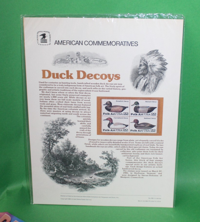 American Commemoratives Duck Decoys USPS Stamps Panel 239 March 22, 1985