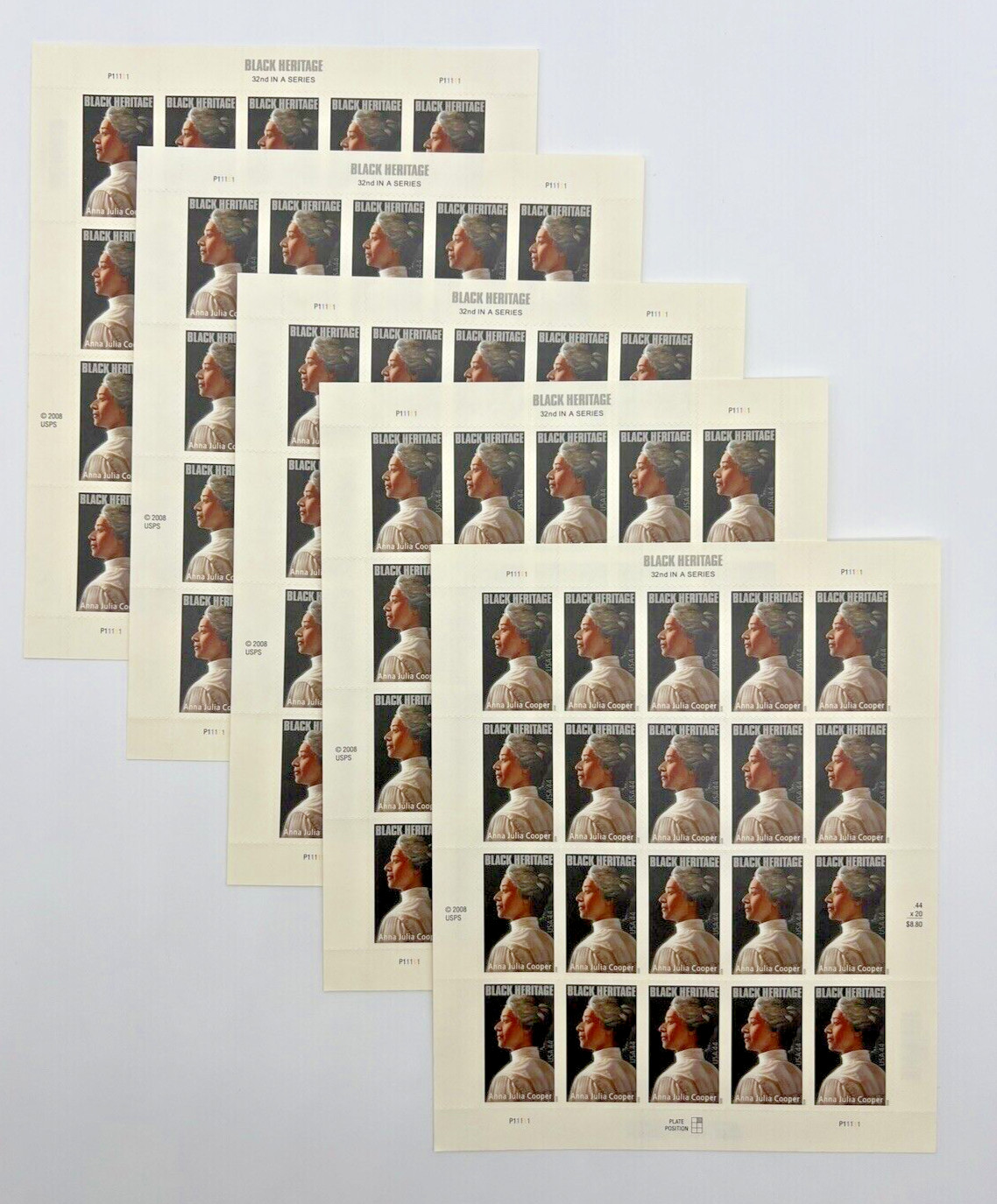 #4408 BLACK HERITAGE ANNA JULIA COOPER | 5 Sheets of 20 = 100 44¢ Stamps FV$44