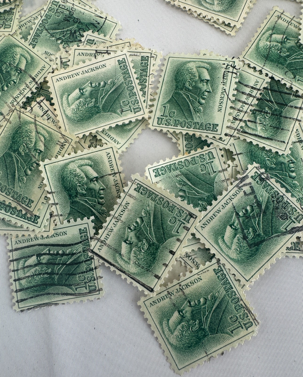 Cancelled Vintage US Andrew Jackson George Washington and Abraham Lincoln stamps