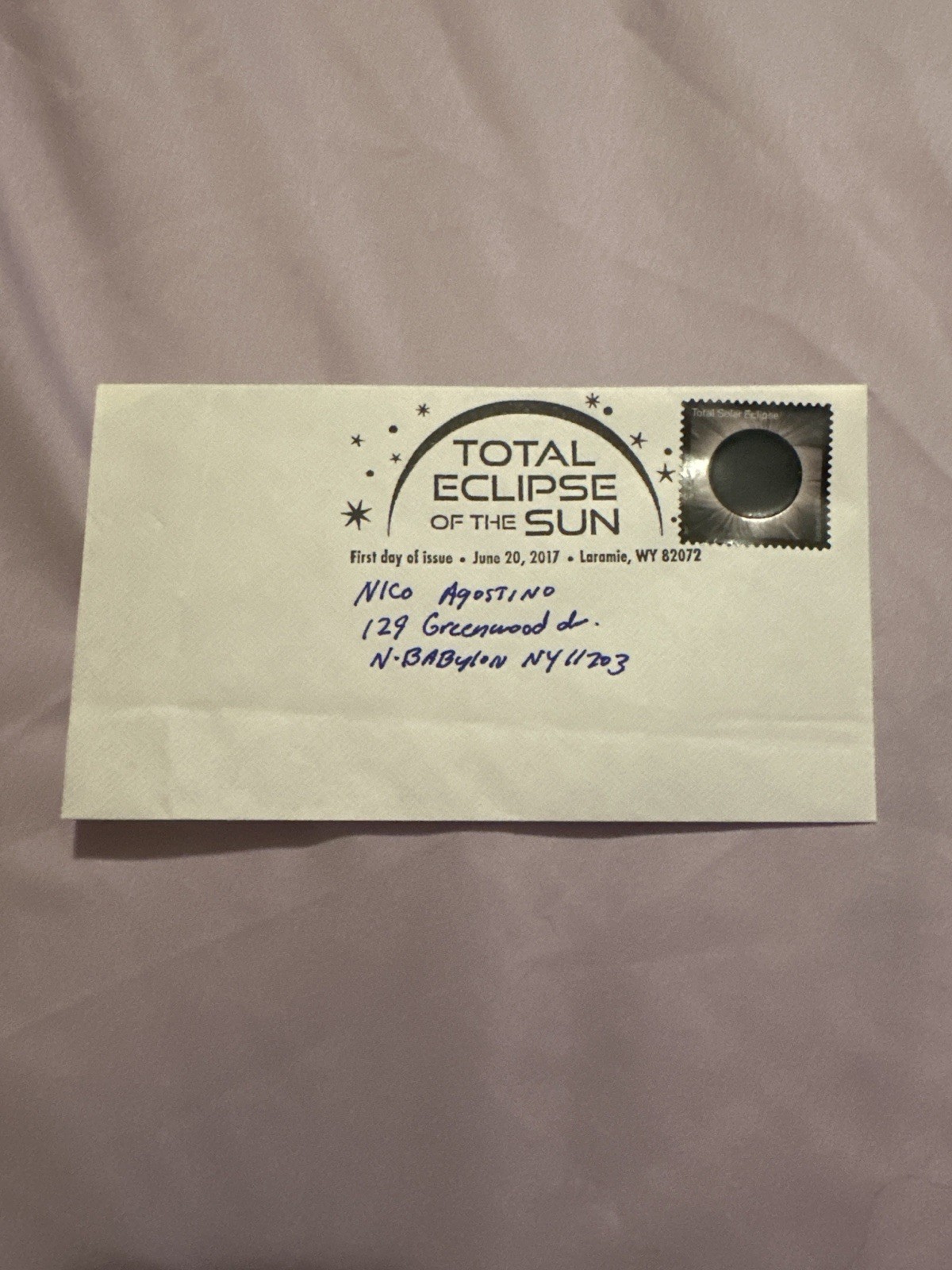 2017 Total Solar Eclipse First Day Cover Laramie WY USPS Eclipse Stamp