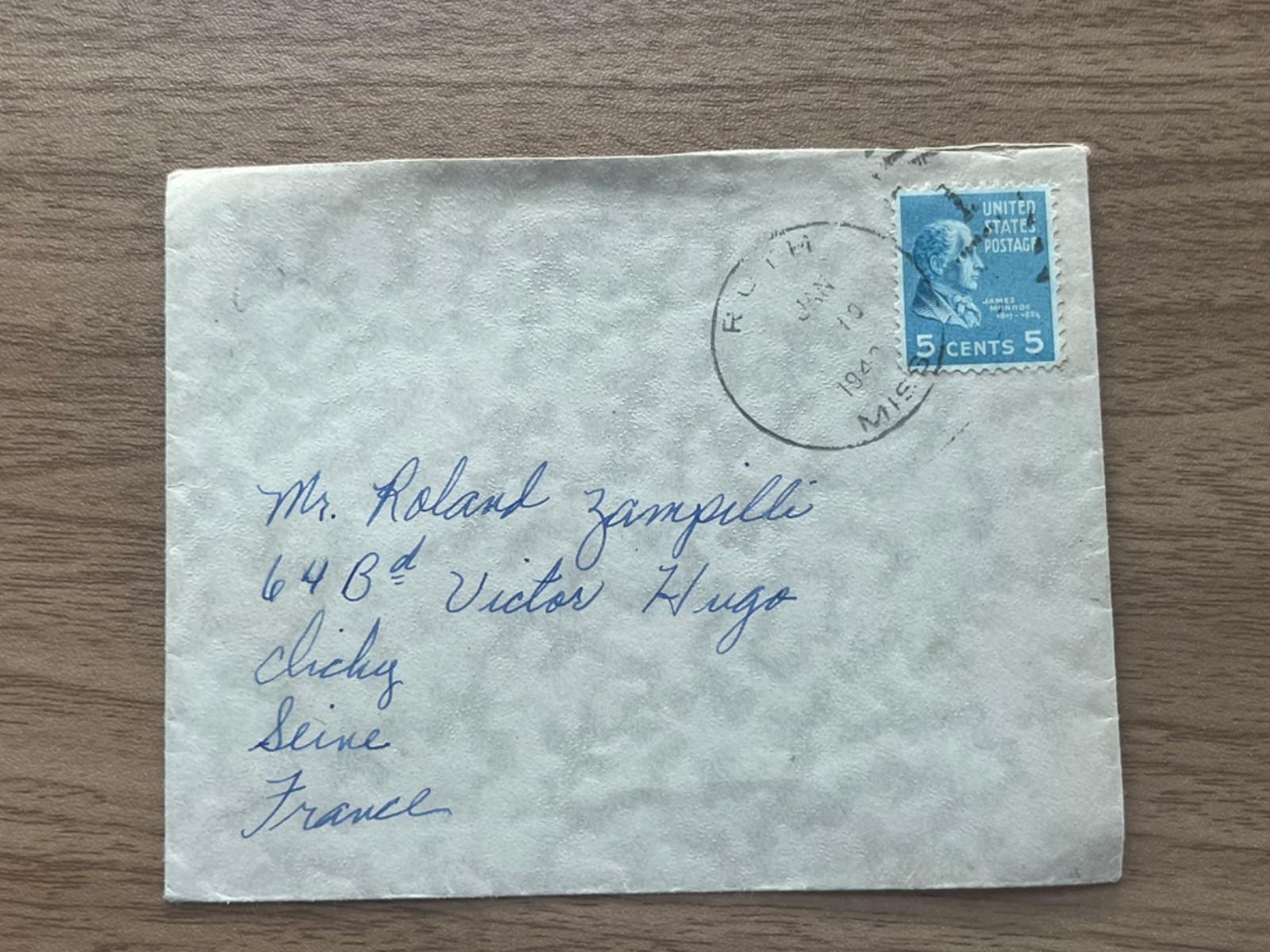 Vintage US to France Postal Cover International Airmail Transatlantic Envelope