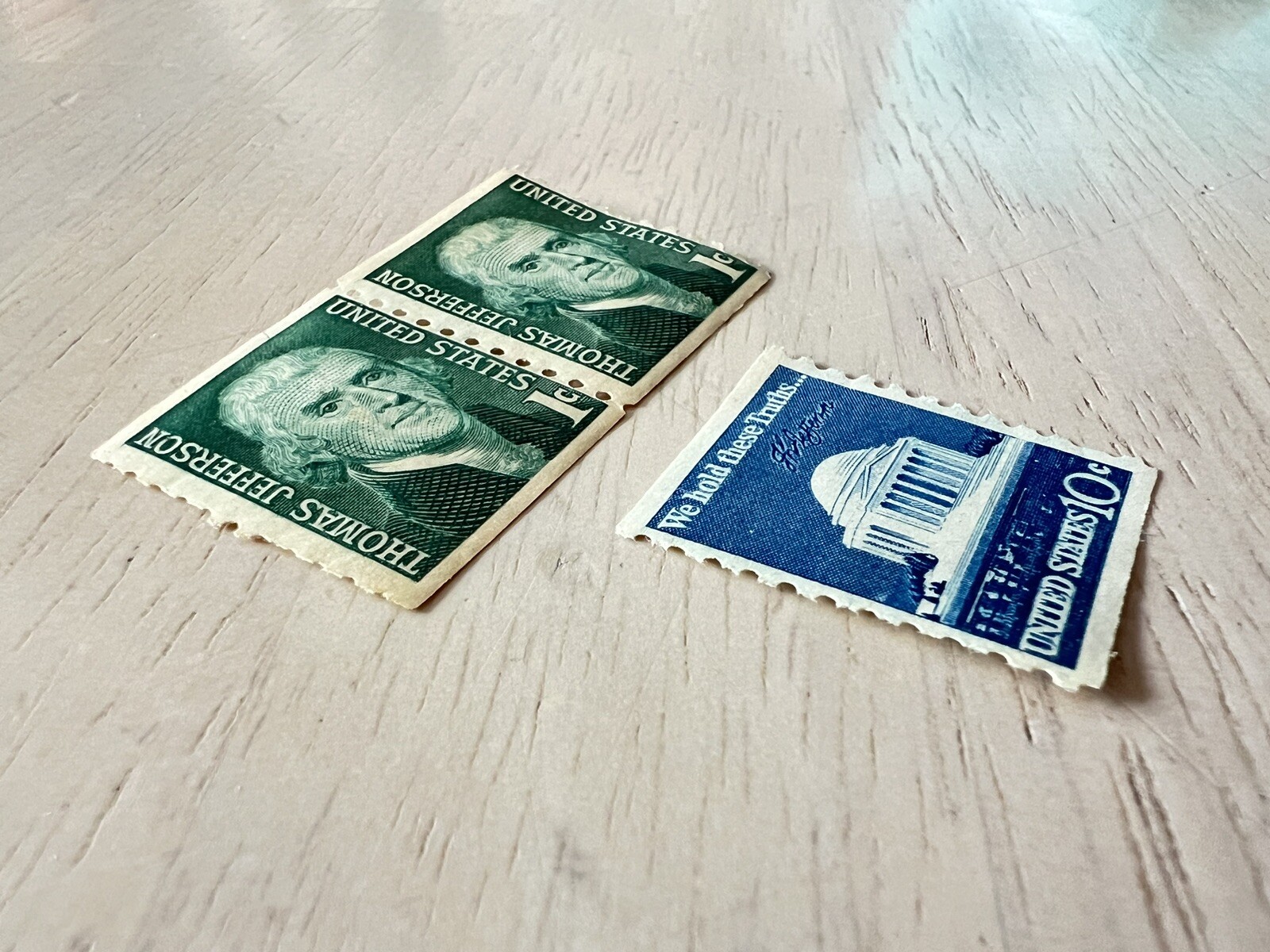Thomas Jefferson 1 cent Postage Stamps 1968 + 10 Cent We Hold Truths (Lot of 3)