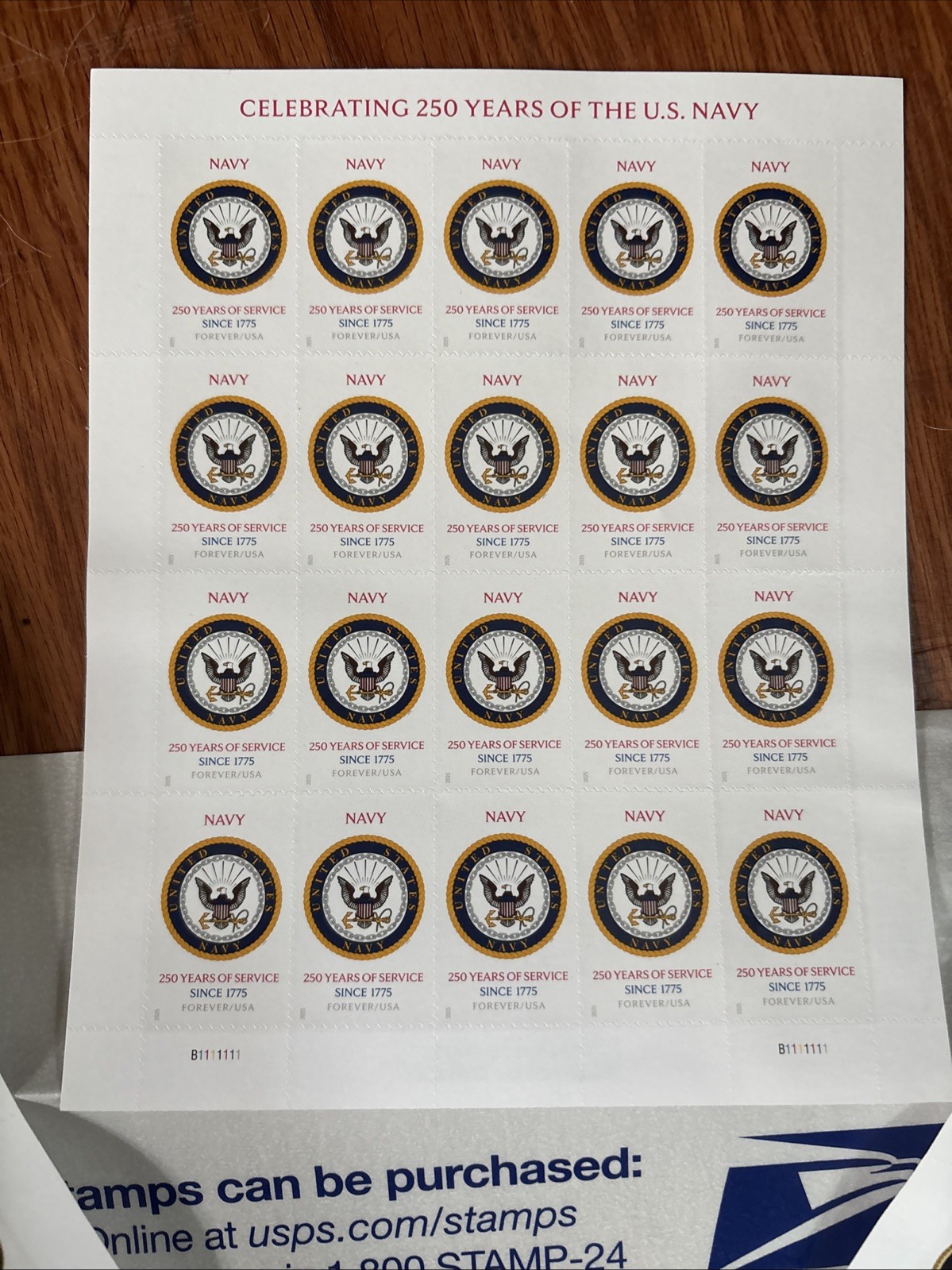 USPS US Navy Marines Army 250th Anniversary Sheet of 20 Forever Stamps – MNH
