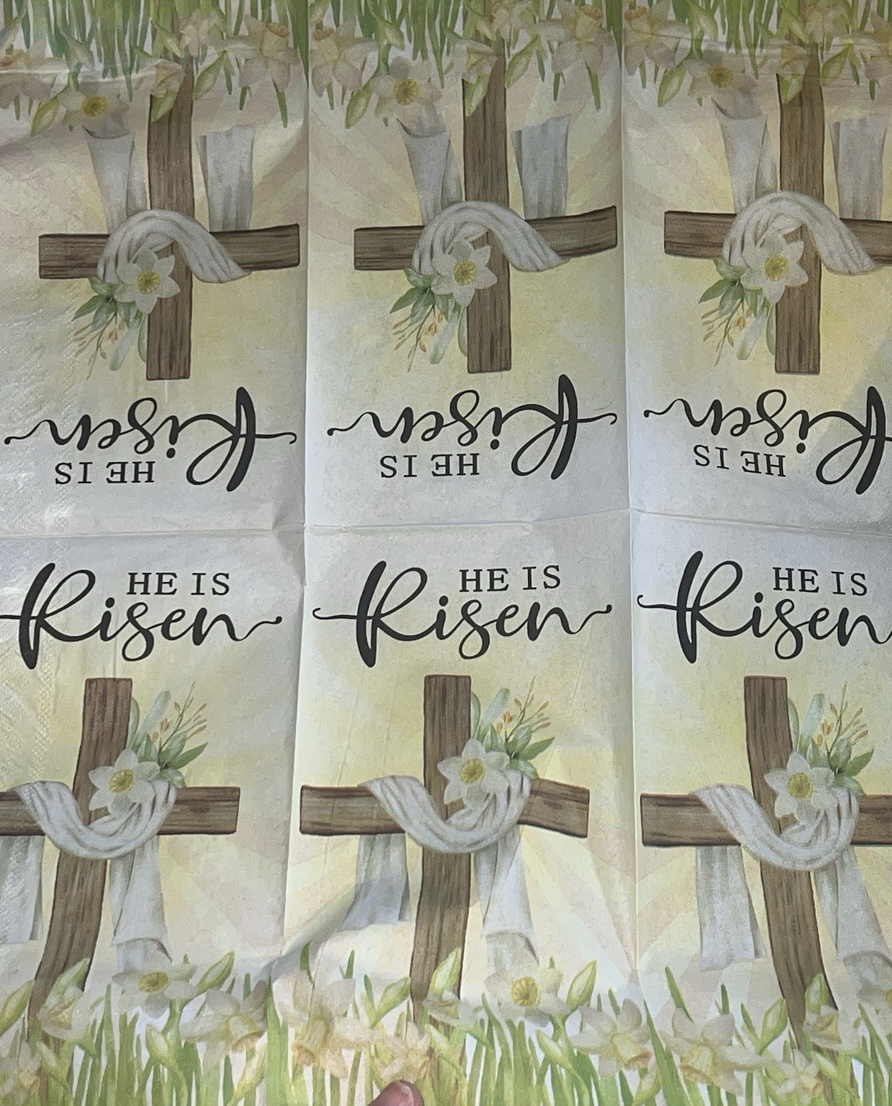 Three Paper Dinner Decoupage Craft Napkins He Is Risen Easter/cross Yellow Lily