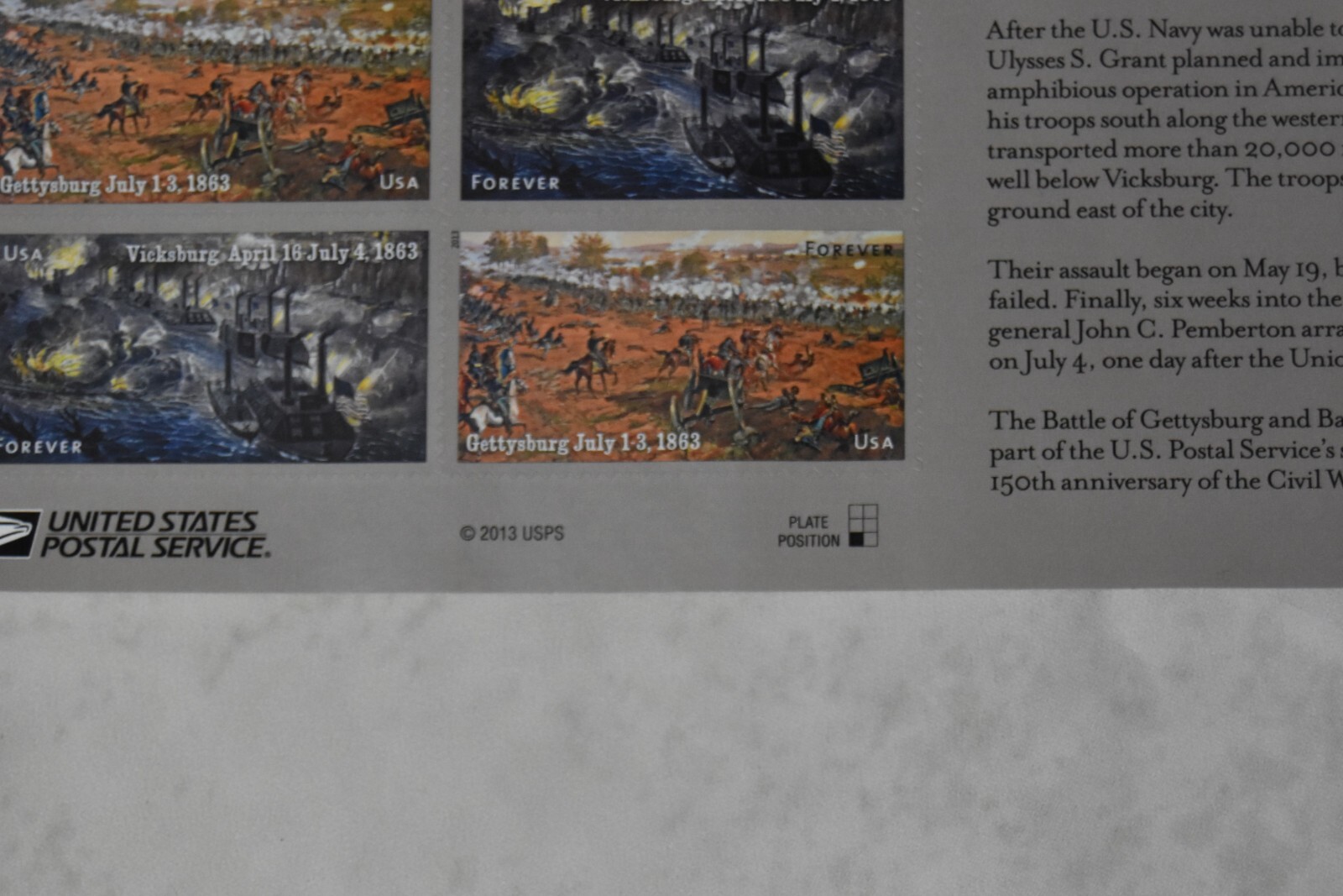 USPS Civil War Stamp Sheet 1863 Gettysburg, Vicksburg issued 2013 uncut