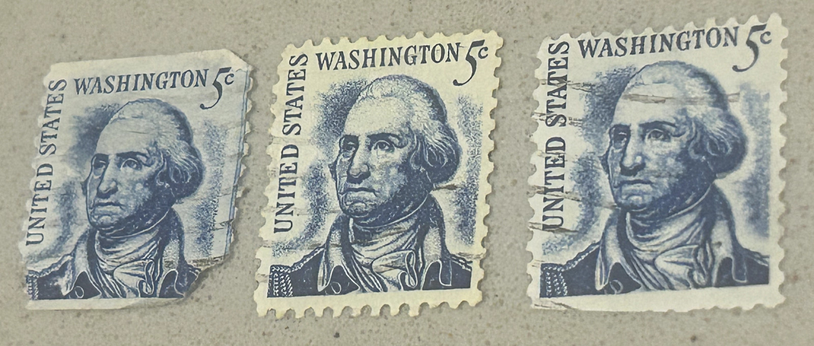 (3) 1966 George Washington 5c Cancelled Blue Stamps, 2 = #1283; 1 coil = #1304