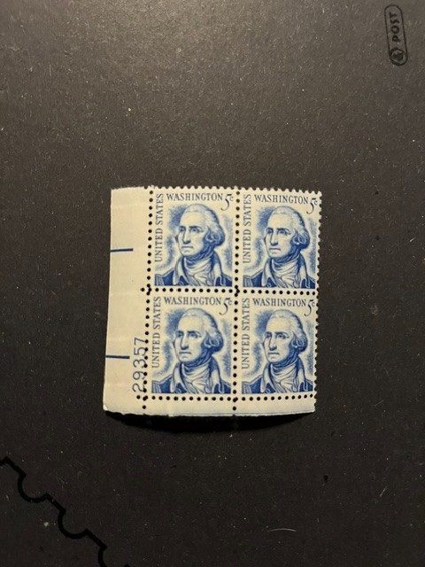 Scott #1283B. 5c Washington plate block of 4. MNH. free shipping.