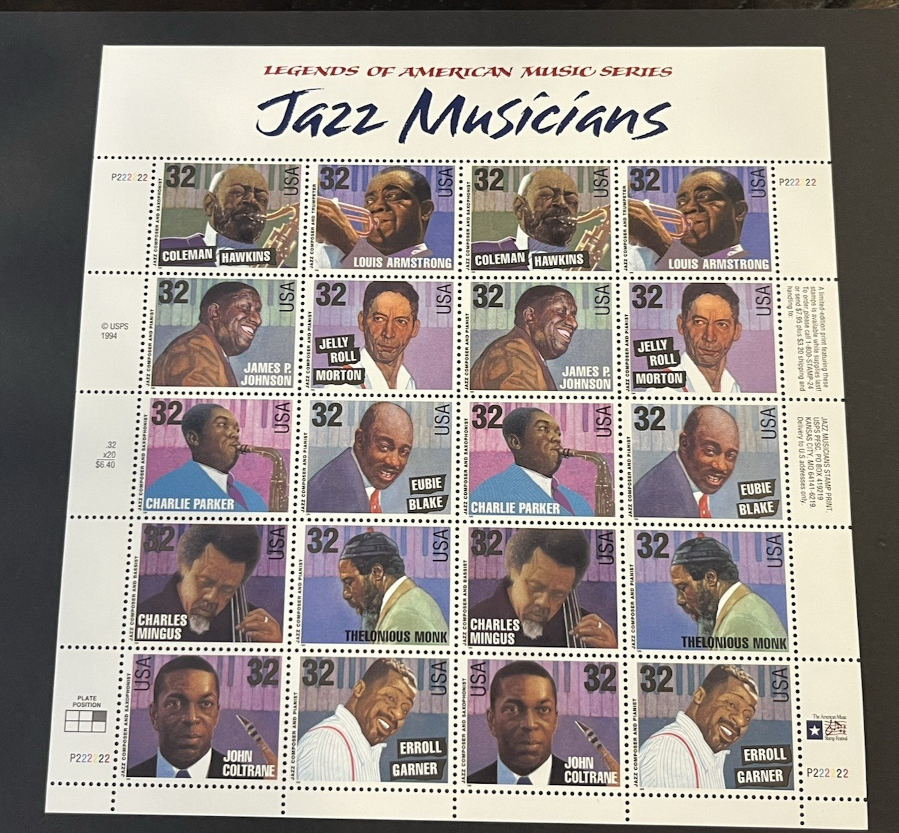 32¢ Legends Jazz Musicians Postage Stamp #2983-92 MNH Full Sheet CV $46.00