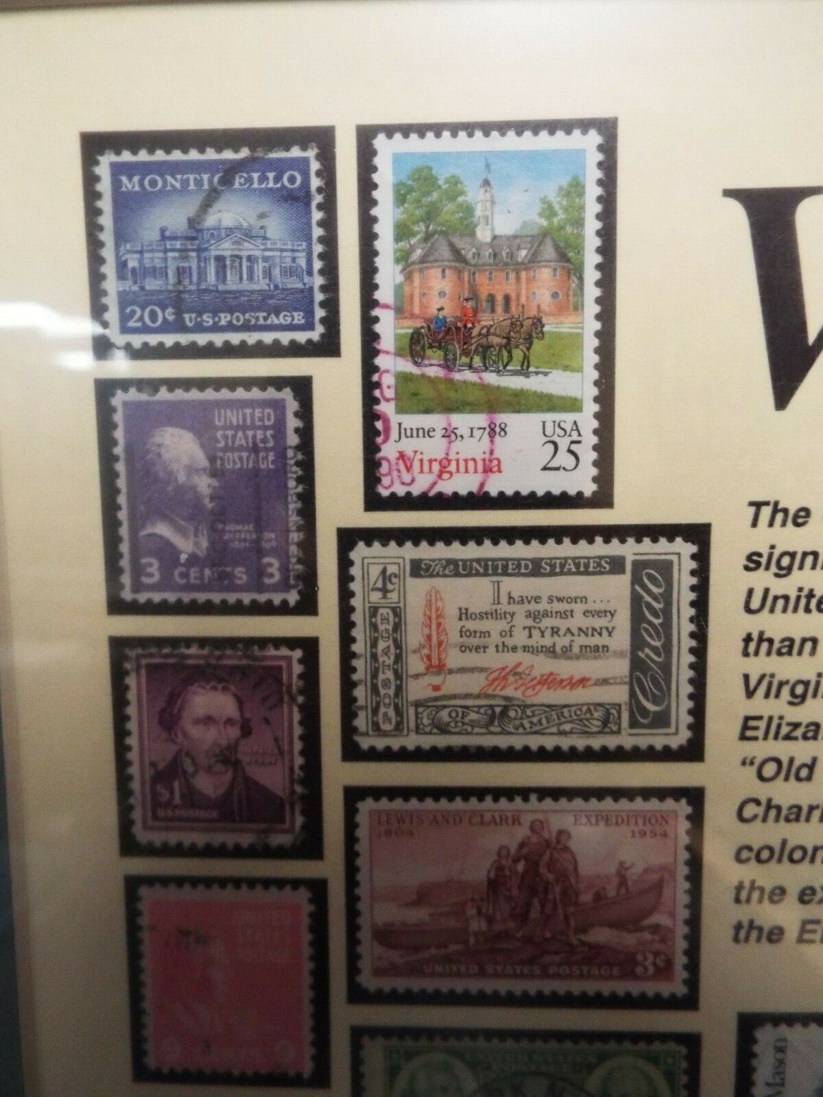 Stamp Collection, Virginia, 23 stamps, Frame size: 12″ x 16″, in protective wrap