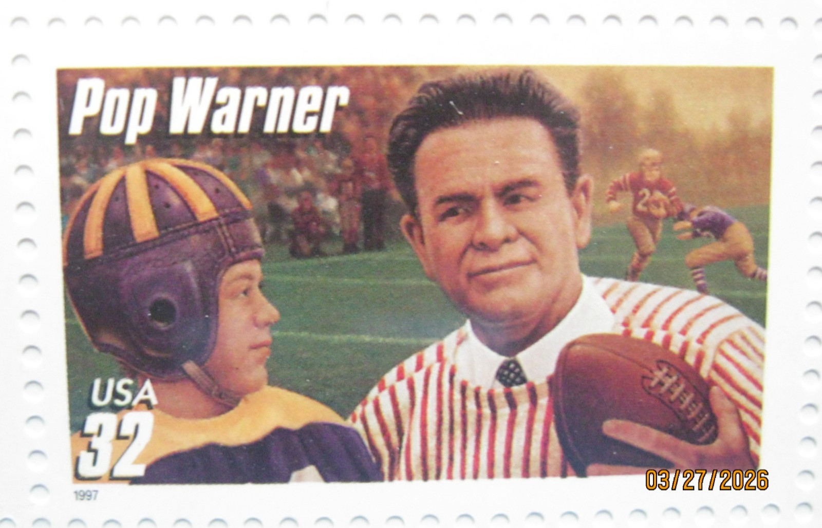 1996 LEGENDARY FOOTBALL COACHES UNCUT USPS PRESENTATION BLOCK OF 20 STAMPS