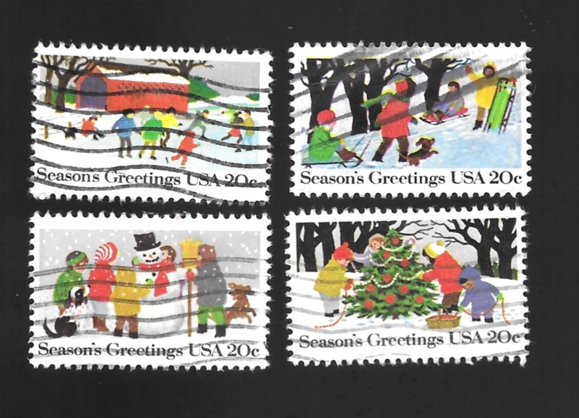 US stamps 20c seasons greetings 1982 #2027-30 Set of 4, used off paper hinged