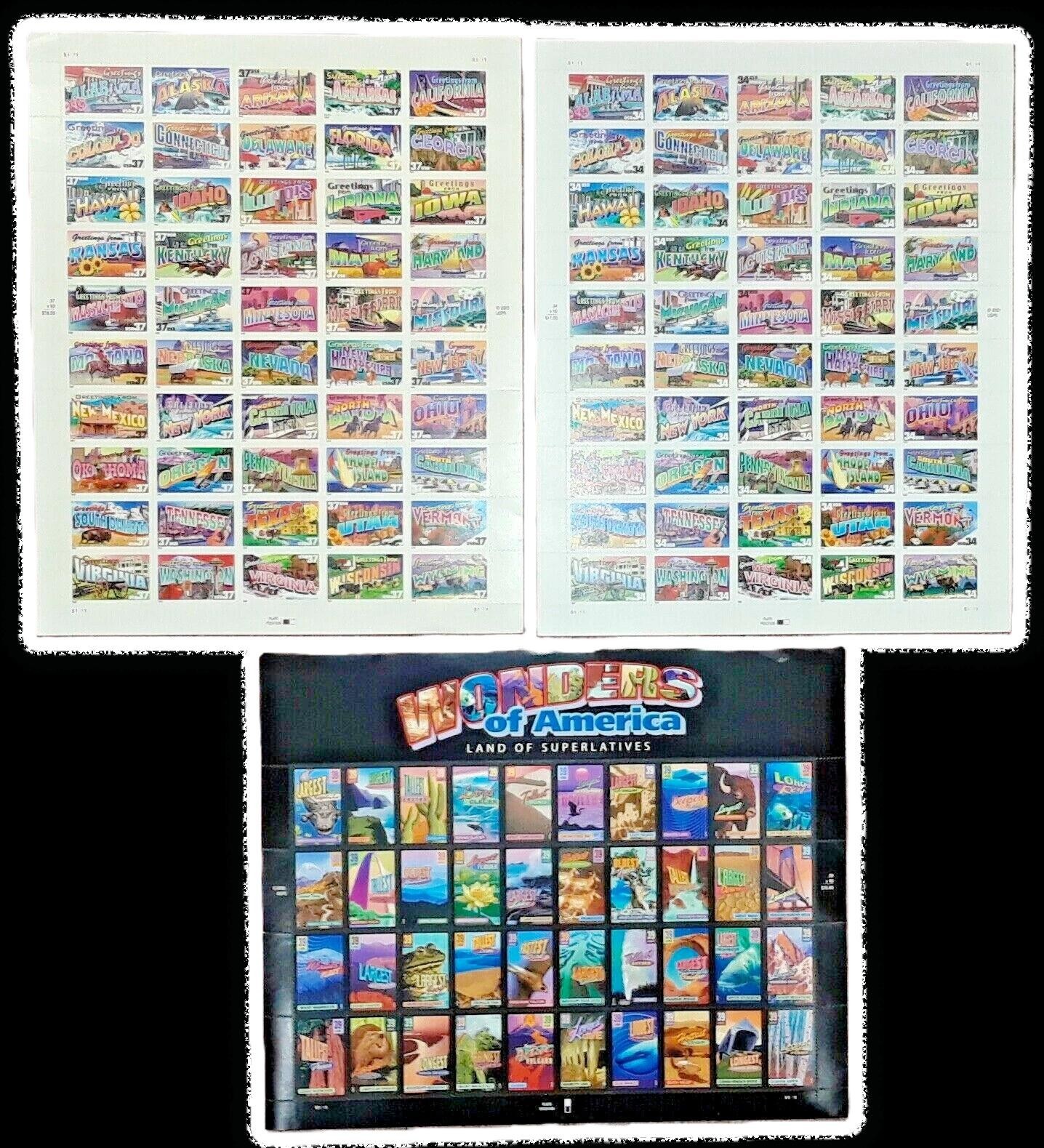 Combo 1 each GREETINGS FROM AMERICA 34¢ & 37¢ & WONDERS OF AMERICA 39¢ US Stamps