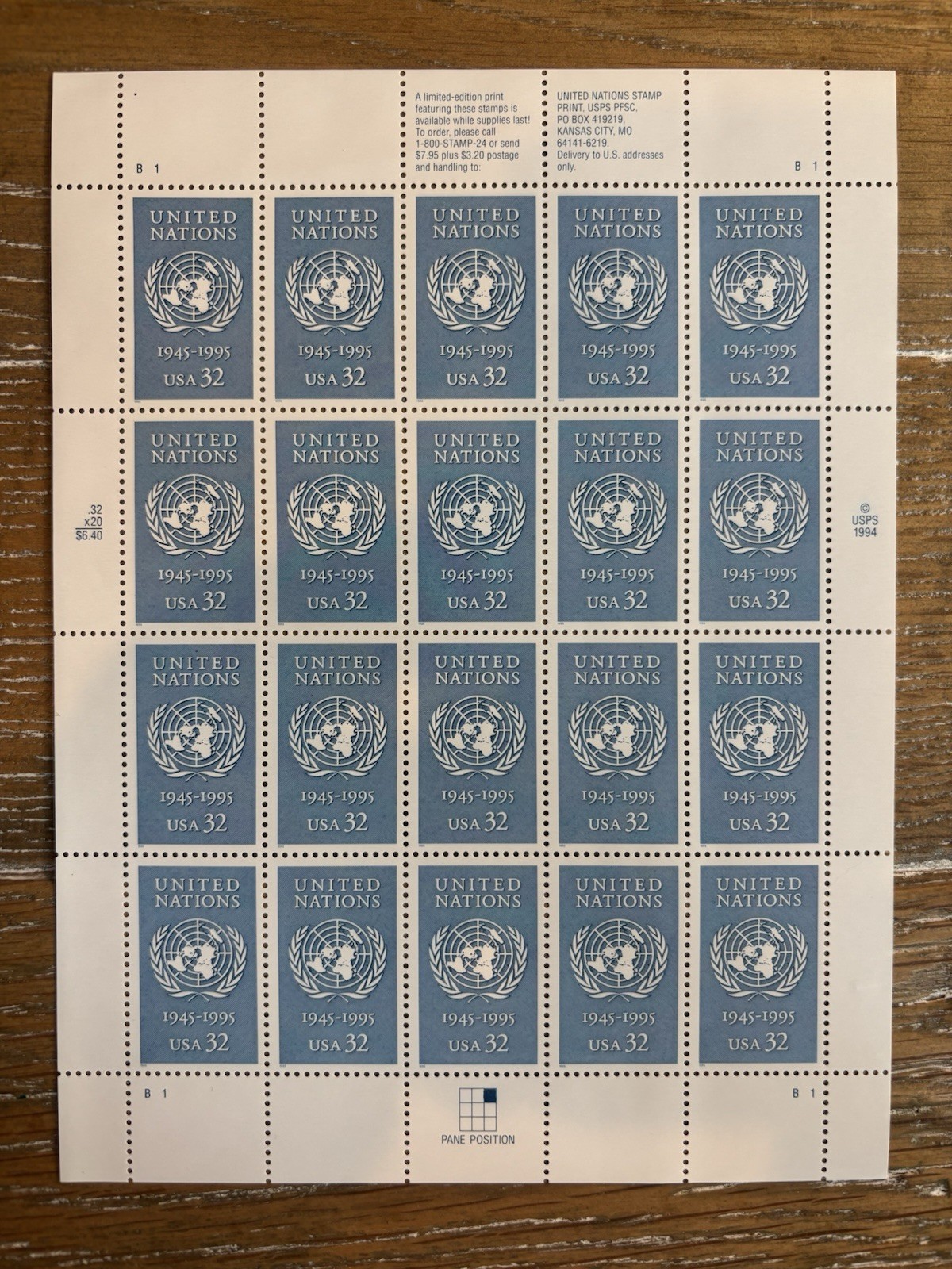 United States 32¢ United Nations Postage Stamp #2974 MNH Full Sheet | #SYD1