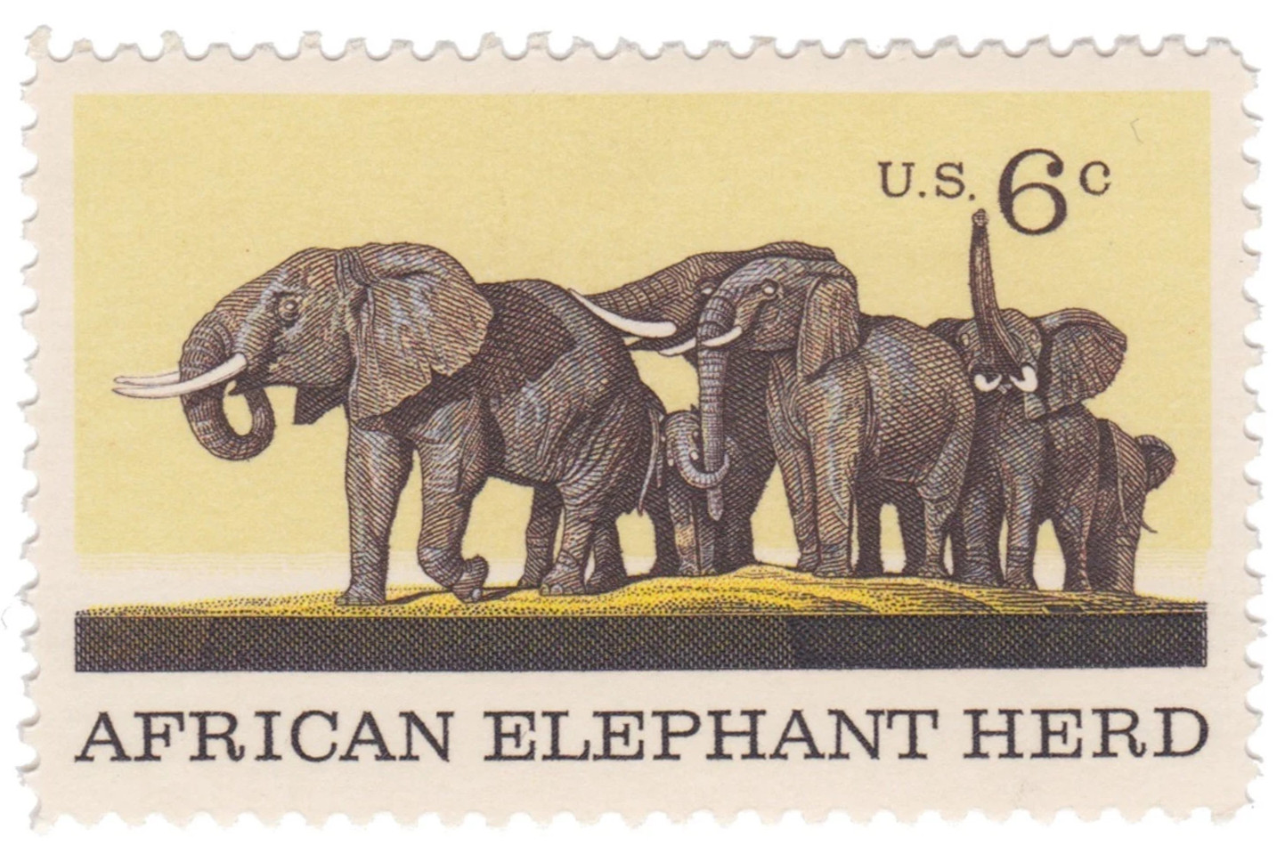 USA 1970 – AFRICAN ELEPHANT HERD – 6 Cent Beautiful MNH Stamp – Scott #1388