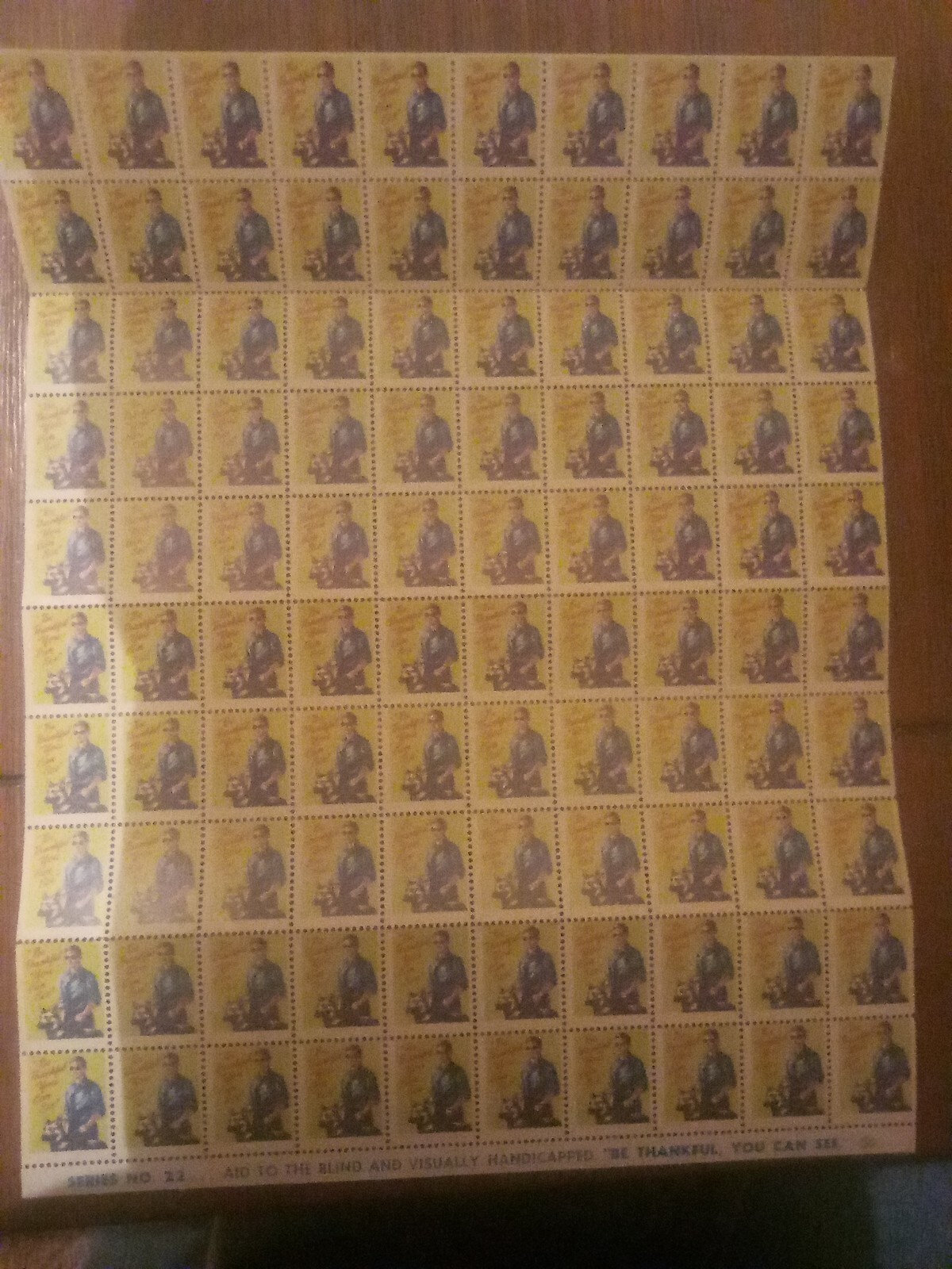 USA – 1941 Charity Stamp – Be Thankful You Can See . 400 stamps. 4.Blocks.of.100