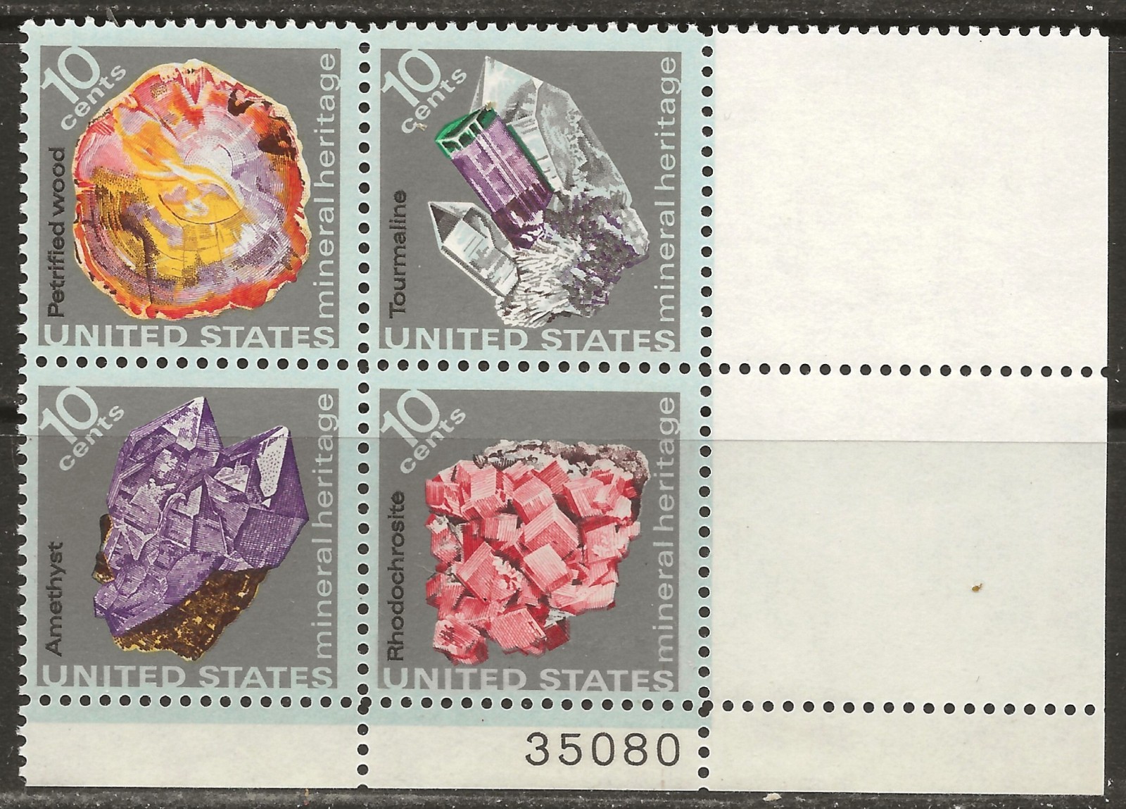United States 1974. 10C Mineral Heritage Issue series. Block of Four. Unused