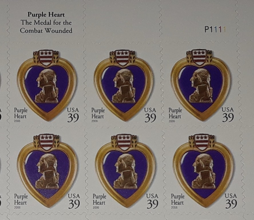 Three Sheets x 20 = 60 of Purple Hearts 39¢ US Postage Stamps USA #4032