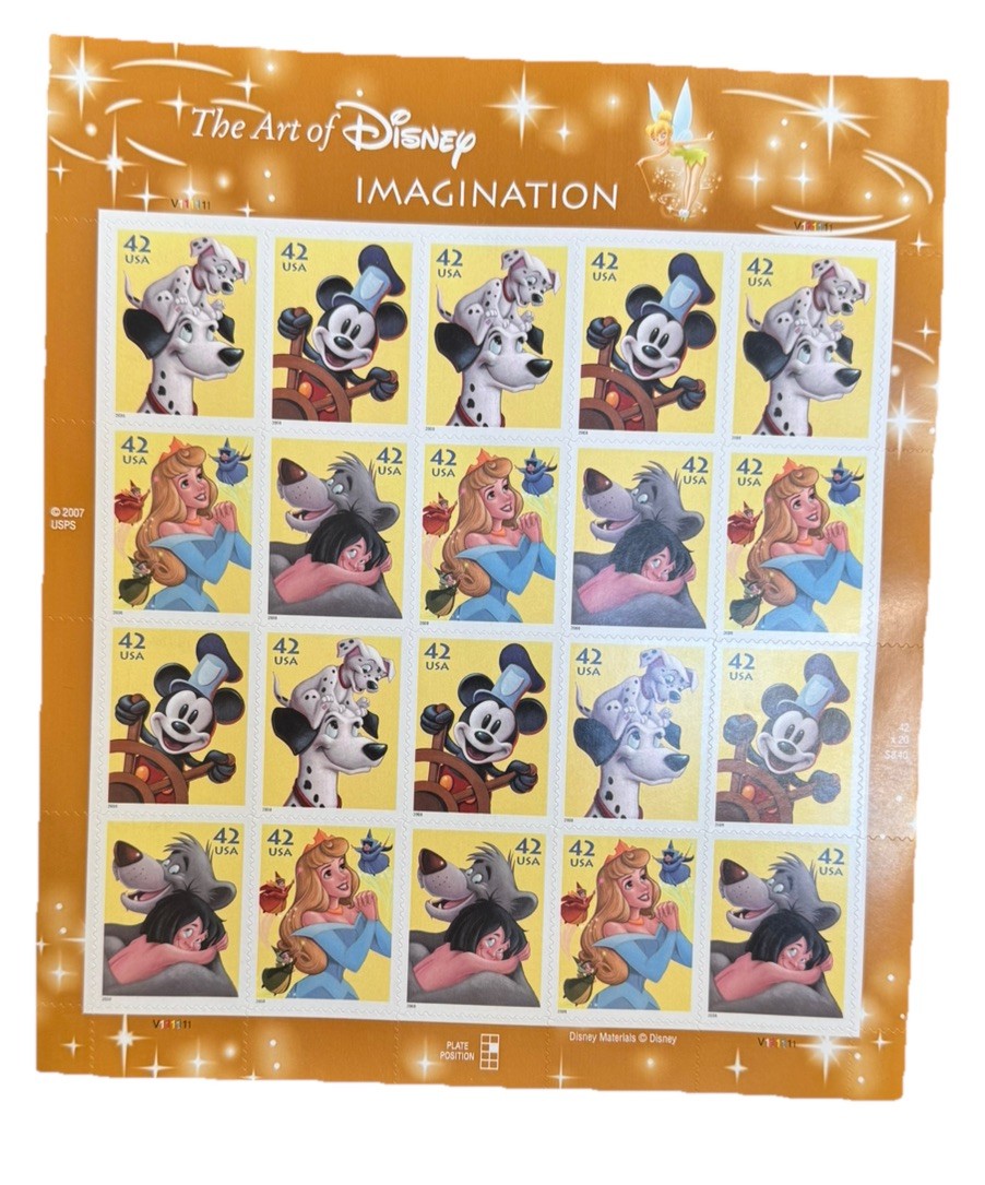 THE ART OF DISNEY Complete Set of 5 Differnt Full Sheets of 20 US Stamps 2004-08