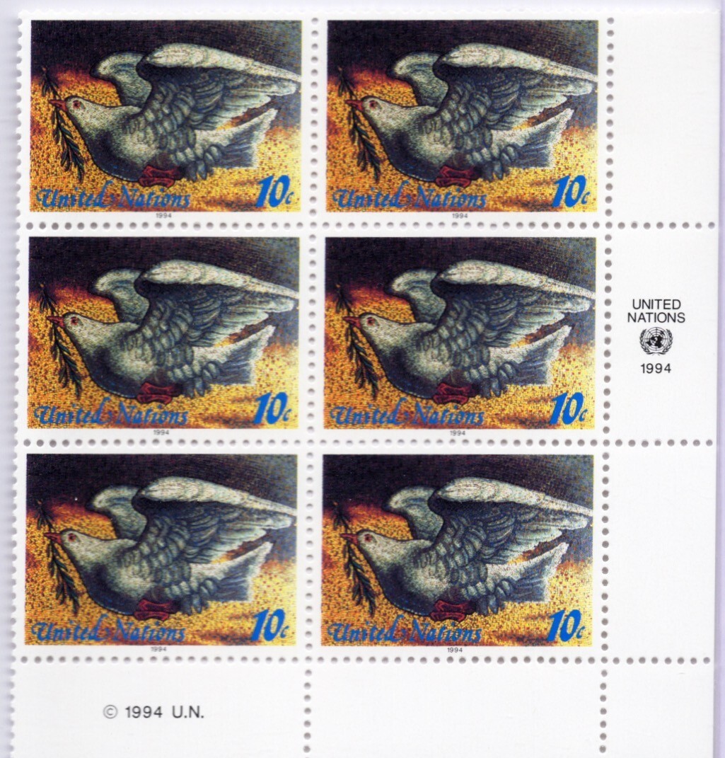 Unused Stamp Block United Nations Peace Dove Olive Branch 10 Cents 1994 NEW