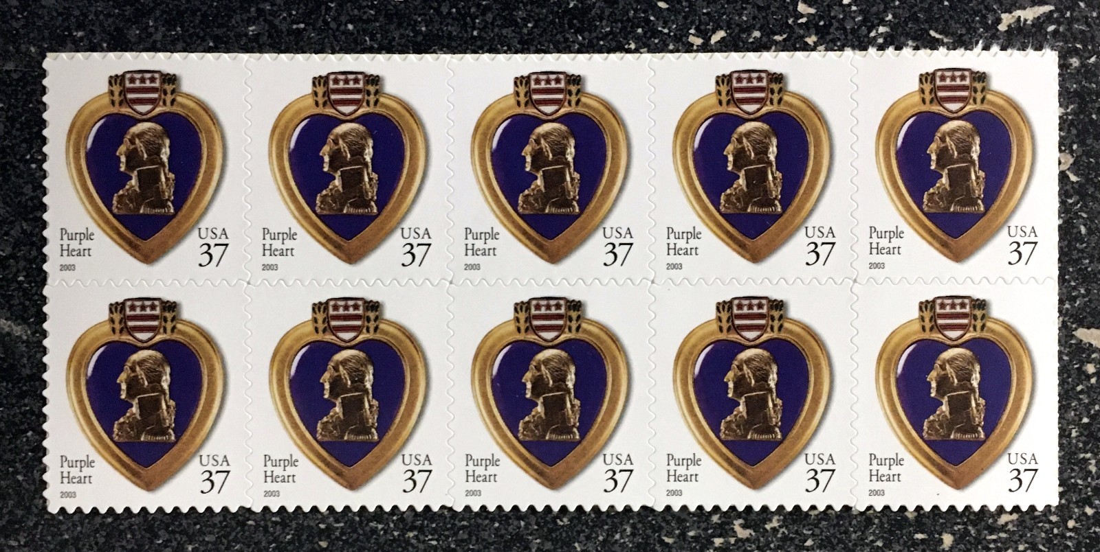 2003USA #3784 37c Purple Heart – Block of 10 (BCA) From Sheet Mint medal