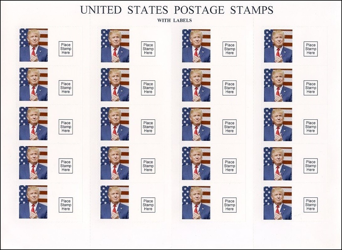 US001. PRESIDENT DONALD J. TRUMP MAILING LABELS FULL SHEET OF 20 ADHESIVE PERFOR