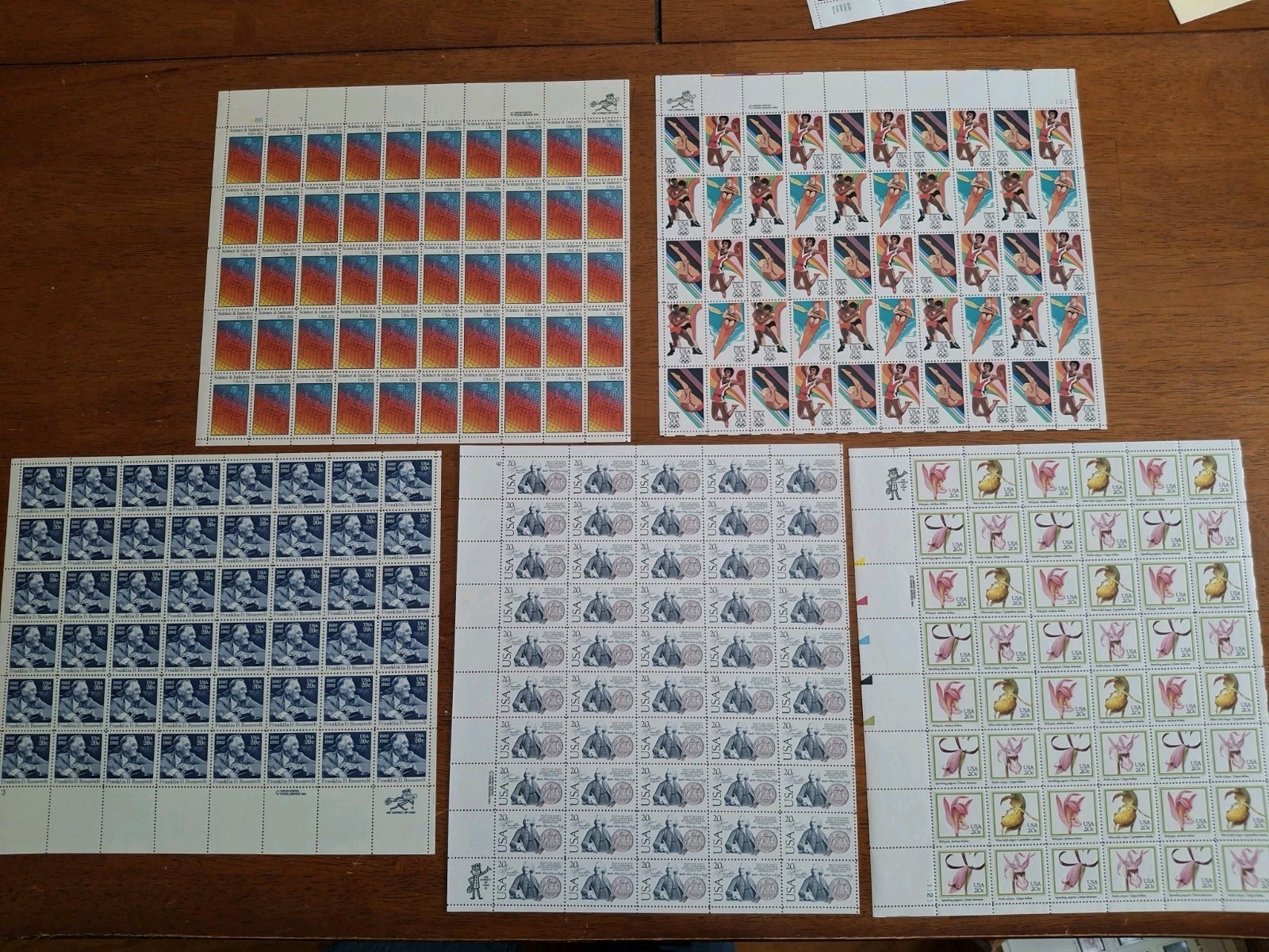 Five (5) Sheets 246 Stamps of Assorted Mixed Designs of 20¢ US Postage Stamp 6
