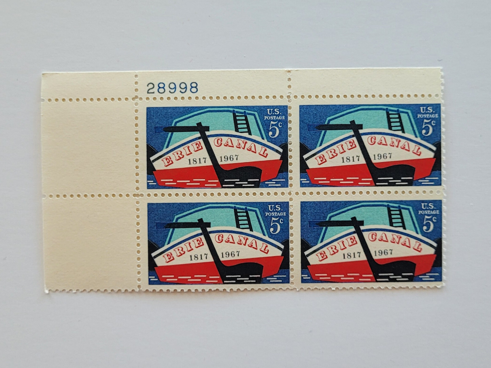 1967 Erie Canal 5c Block of 4 US Postage Stamps Scott #1325 MNH OG