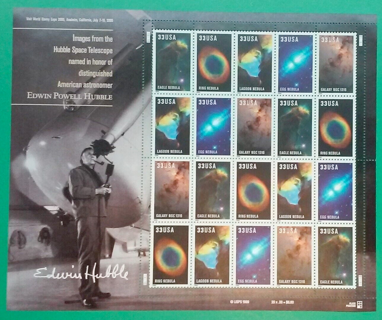 Three x 20 = 60 American Astronomer EDWIN POWELL HUBBLE 33¢ US Stamps. 3384-3388