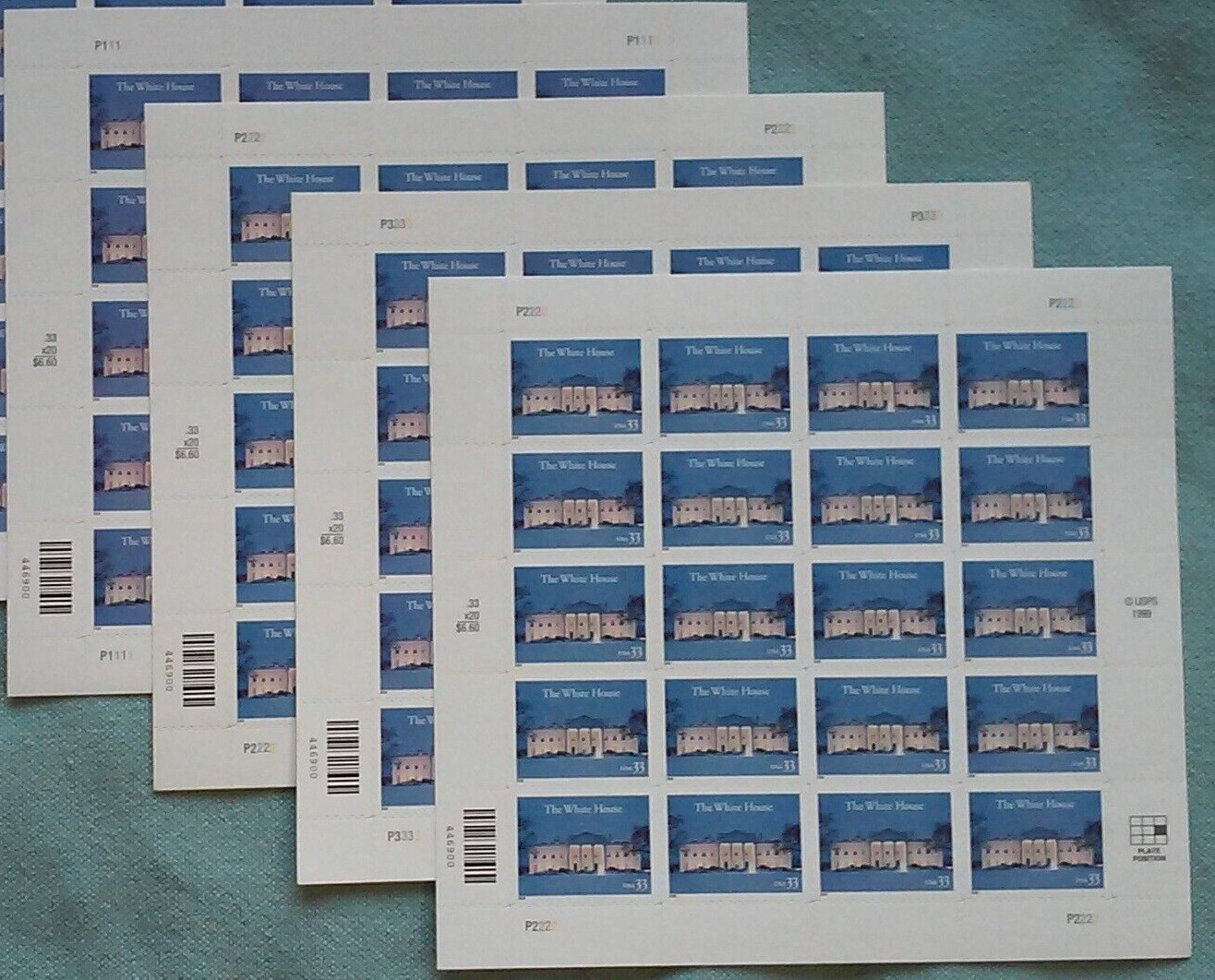 Three Sheets x 20 of THE WHITE HOUSE in Winter 33¢ US Postage Stamps. USA 3445