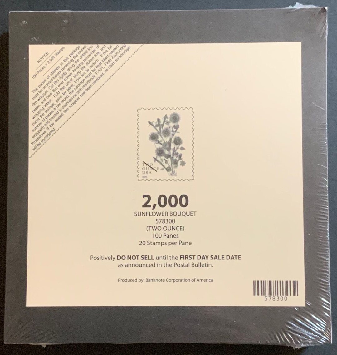 Sunflower Bouquet 2 Ounce Rate Full Sealed Pad of 100 Sheets – Scott 5682