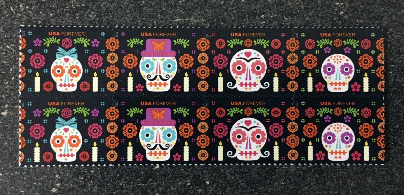 2021USA #5640-5643 Forever – Day of the Dead – Block of 8 mint Halloween