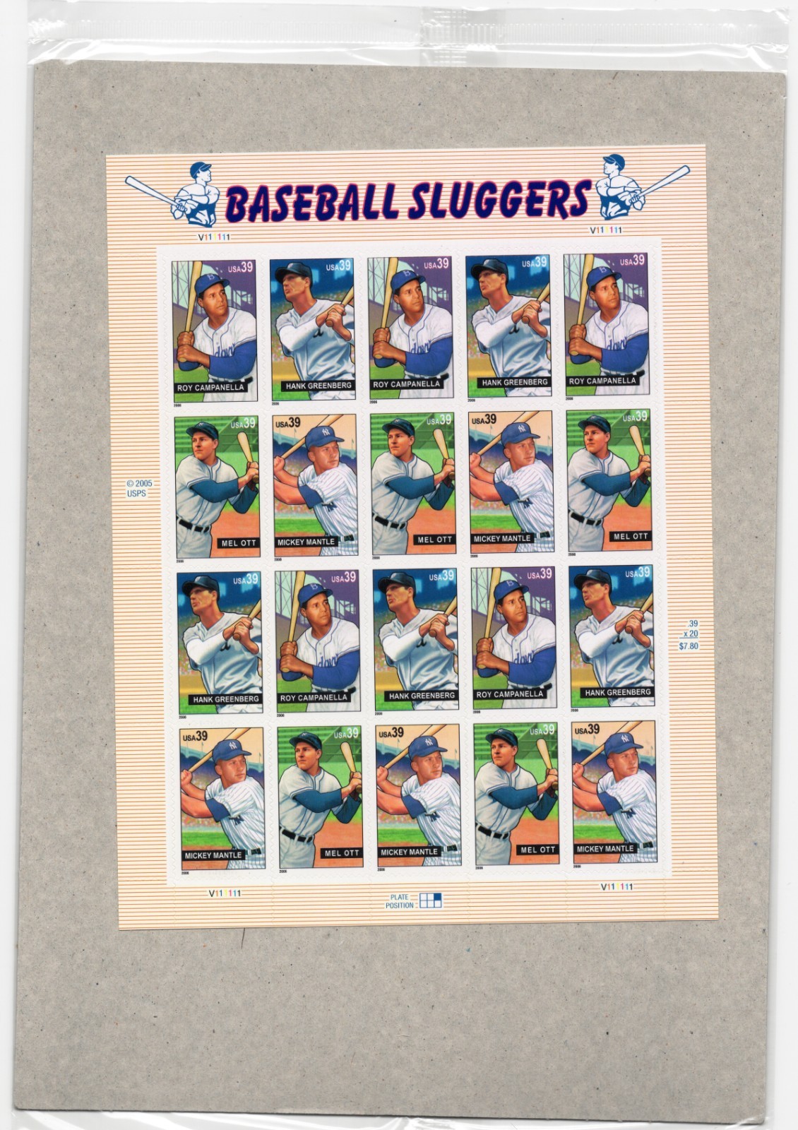 Lot of 3 USPS SEALED PANES BASEBALL SLUGGERS 20 39 CENT STAMPS SCOTT 4080-4083