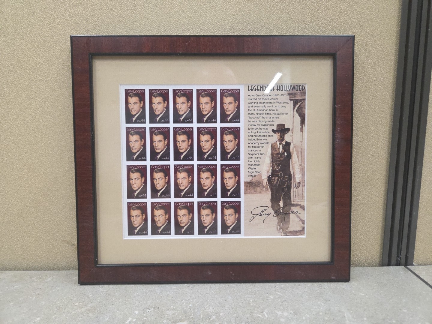 Legends of Hollywood Gary Cooper USA 44 Postal Stamps 2008 44c Framed & Matted