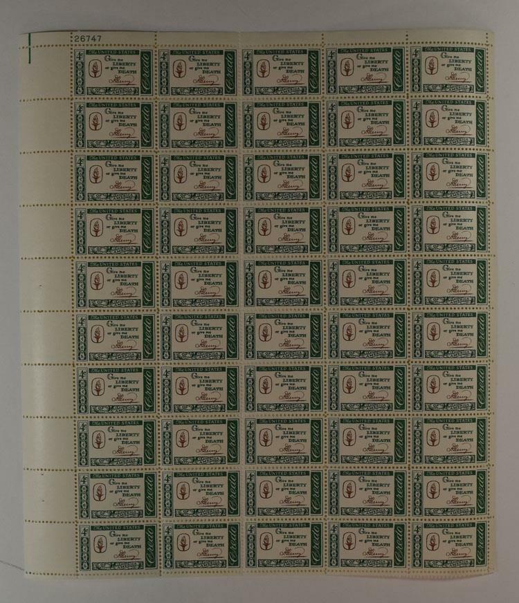 US SCOTT 1144 PANE OF 50 PATRICK HENRY CREDO STAMPS 4 CENT FACE MNH