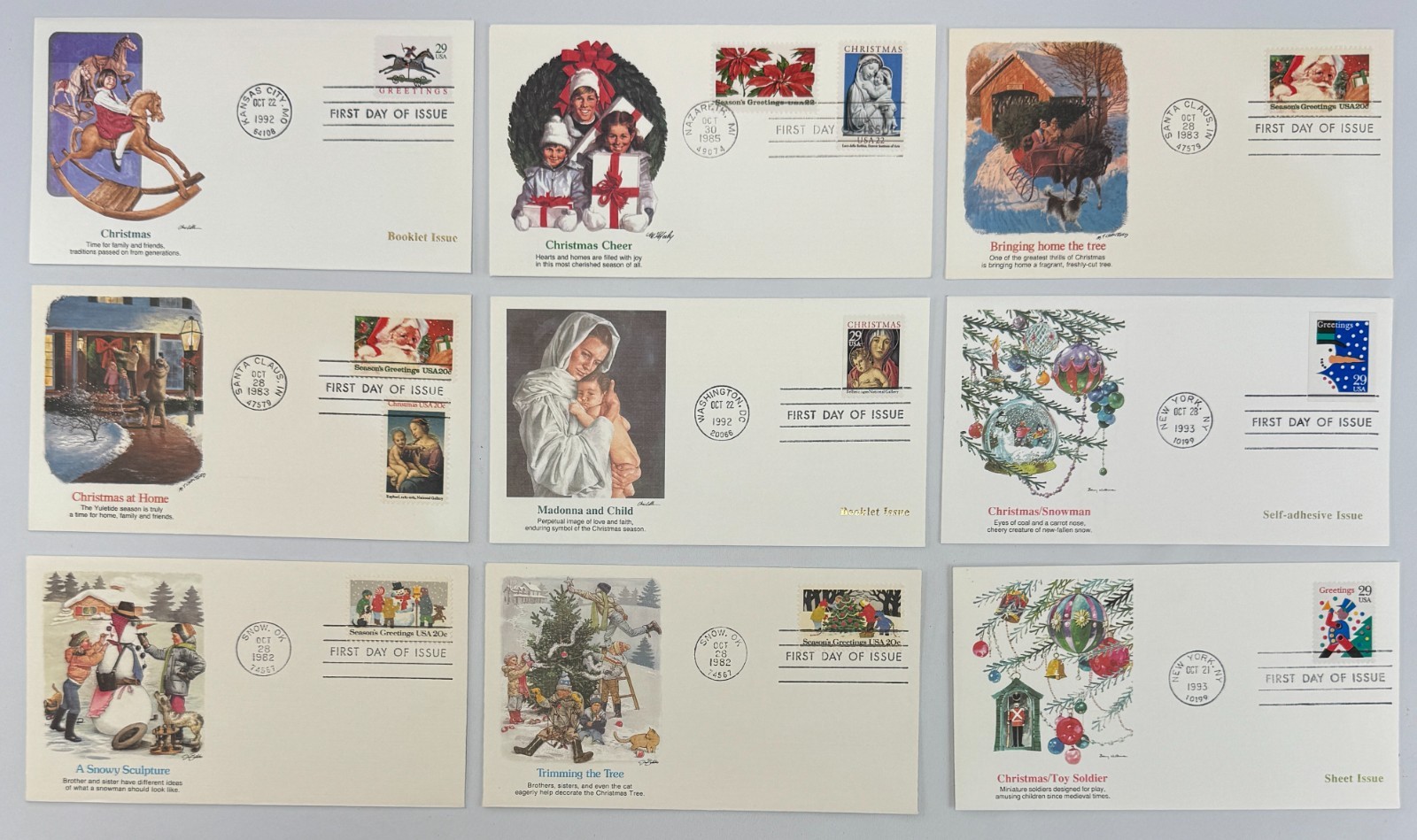 9 Fleetwood Christmas First Day Covers 1982–1993 USPS Holiday Collection